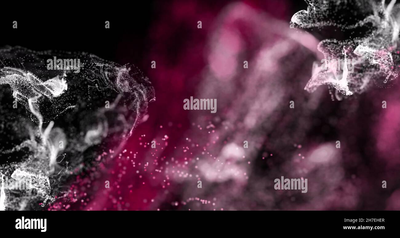 Immagine di particelle rosse e bianche che si muovono su sfondo nero Foto Stock