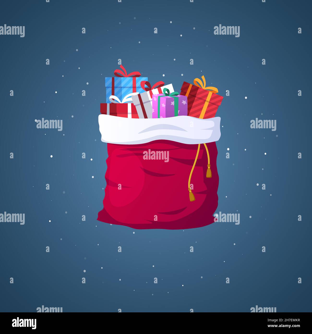 Illustrazione della borsa regalo Santa completamente aperta Illustrazione Vettoriale