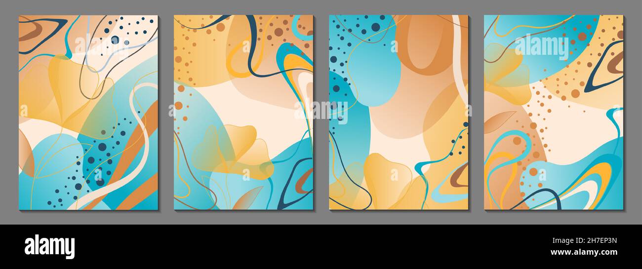 Un insieme di modelli di sfondo universali astratti. Illustrazione vettoriale. Stile Doodle. È adatto per una copertina, un invito, un opuscolo, un poster, un post Illustrazione Vettoriale