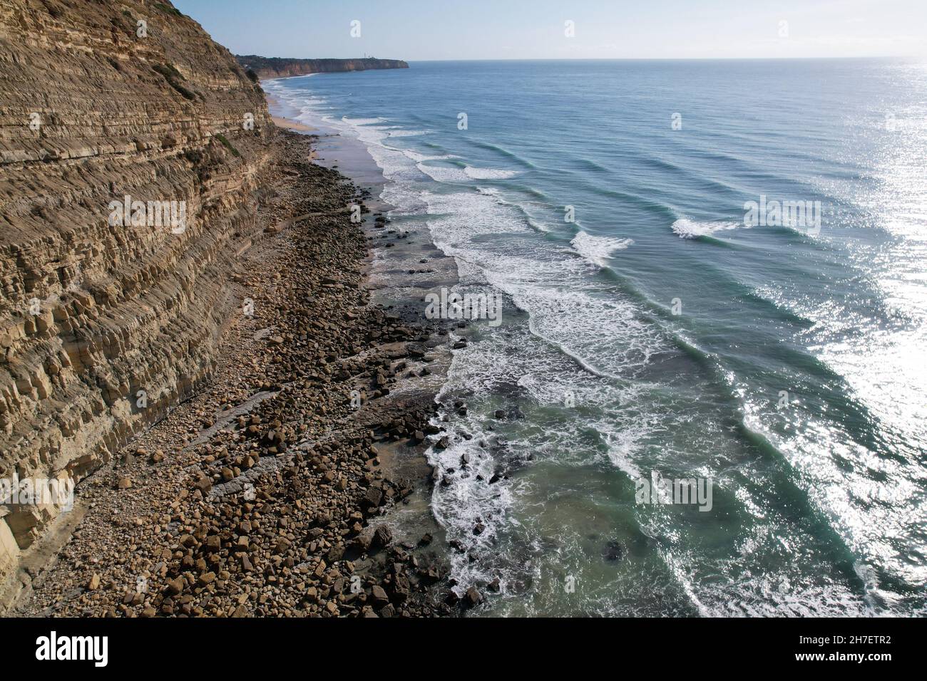 Veduta aerea sentiero dei pescatori algarve portogallo lagos Porto Mós Praia da Luz spiaggia Rocha Negra. Foto Stock