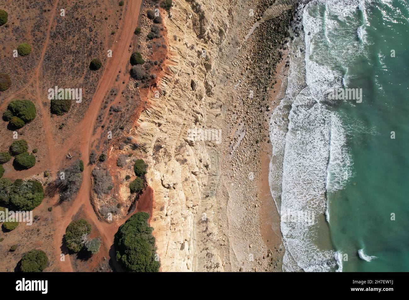 Veduta aerea sentiero dei pescatori algarve portogallo lagos Porto Mós Praia da Luz spiaggia Rocha Negra. Foto Stock