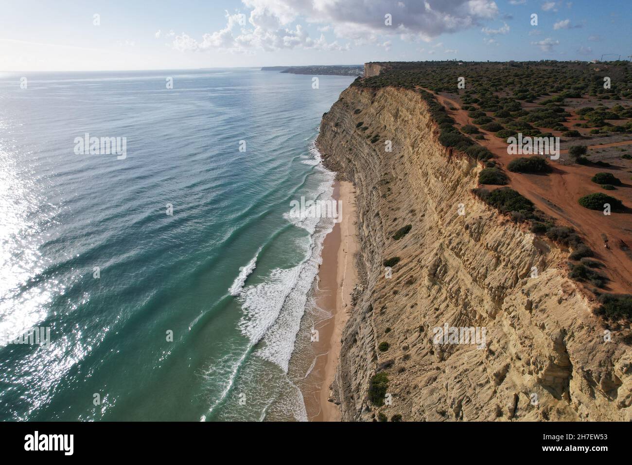 Veduta aerea sentiero dei pescatori algarve portogallo lagos Porto Mós Praia da Luz spiaggia Rocha Negra. Foto Stock