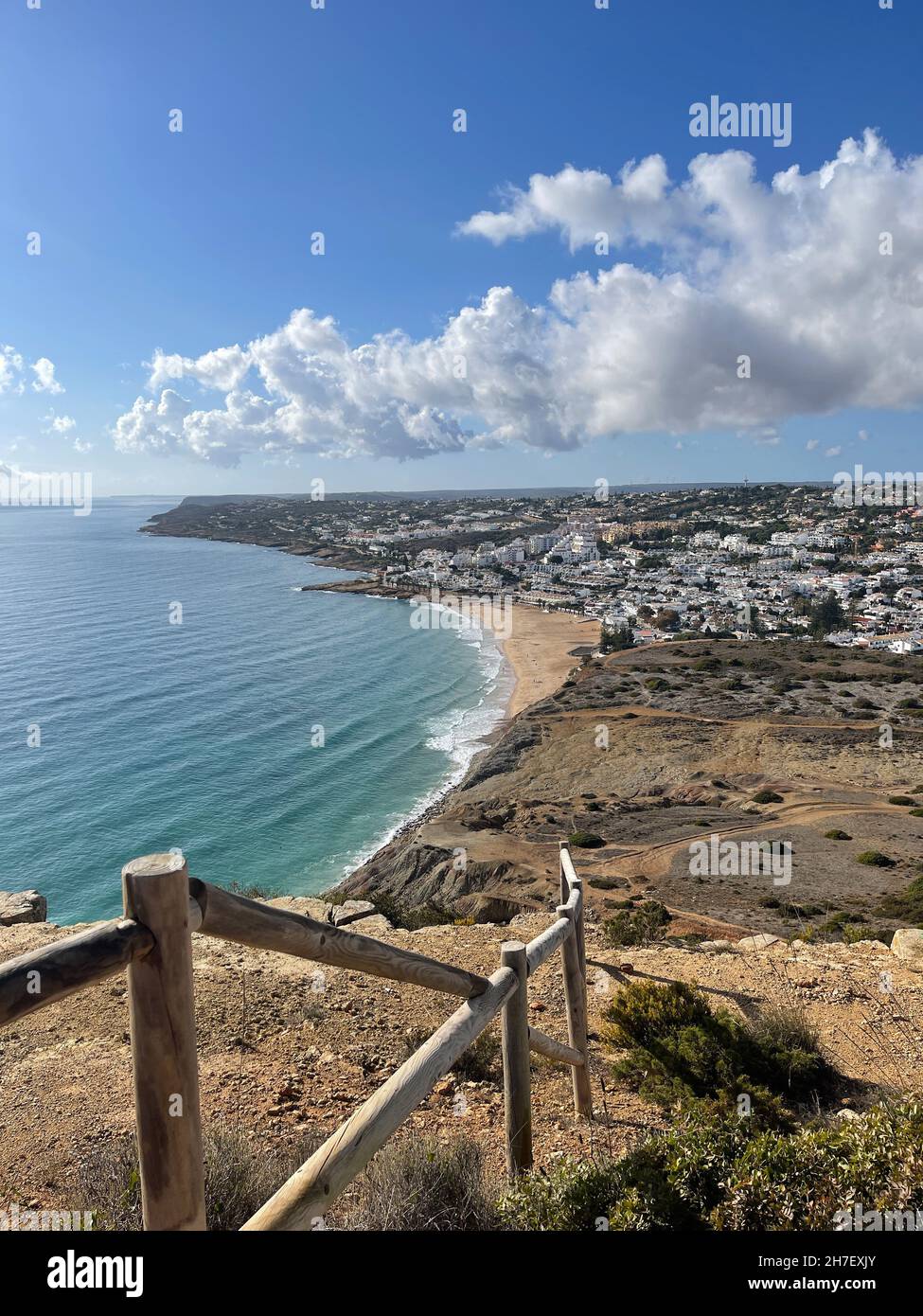 Veduta aerea sentiero dei pescatori algarve portogallo lagos Porto Mós Praia da Luz spiaggia Rocha Negra. Foto Stock