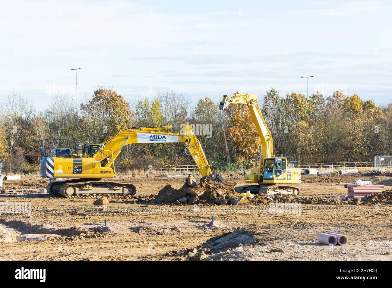 Preparazione del sito di sviluppo dell'edilizia abitativa, North Street, Stilton, Cambridgeshire, Inghilterra, Regno Unito Foto Stock