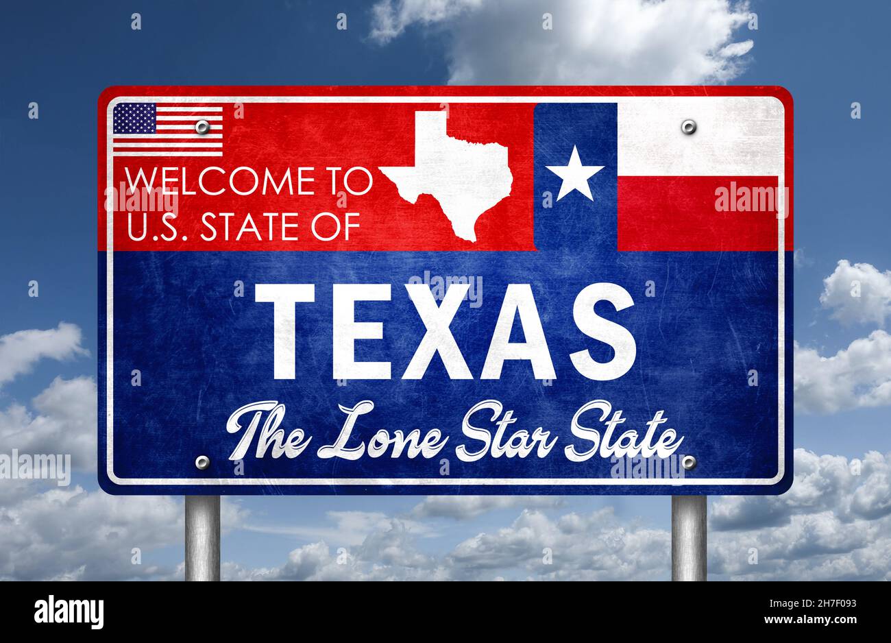 Benvenuto al cartello della strada statale del Texas Foto Stock
