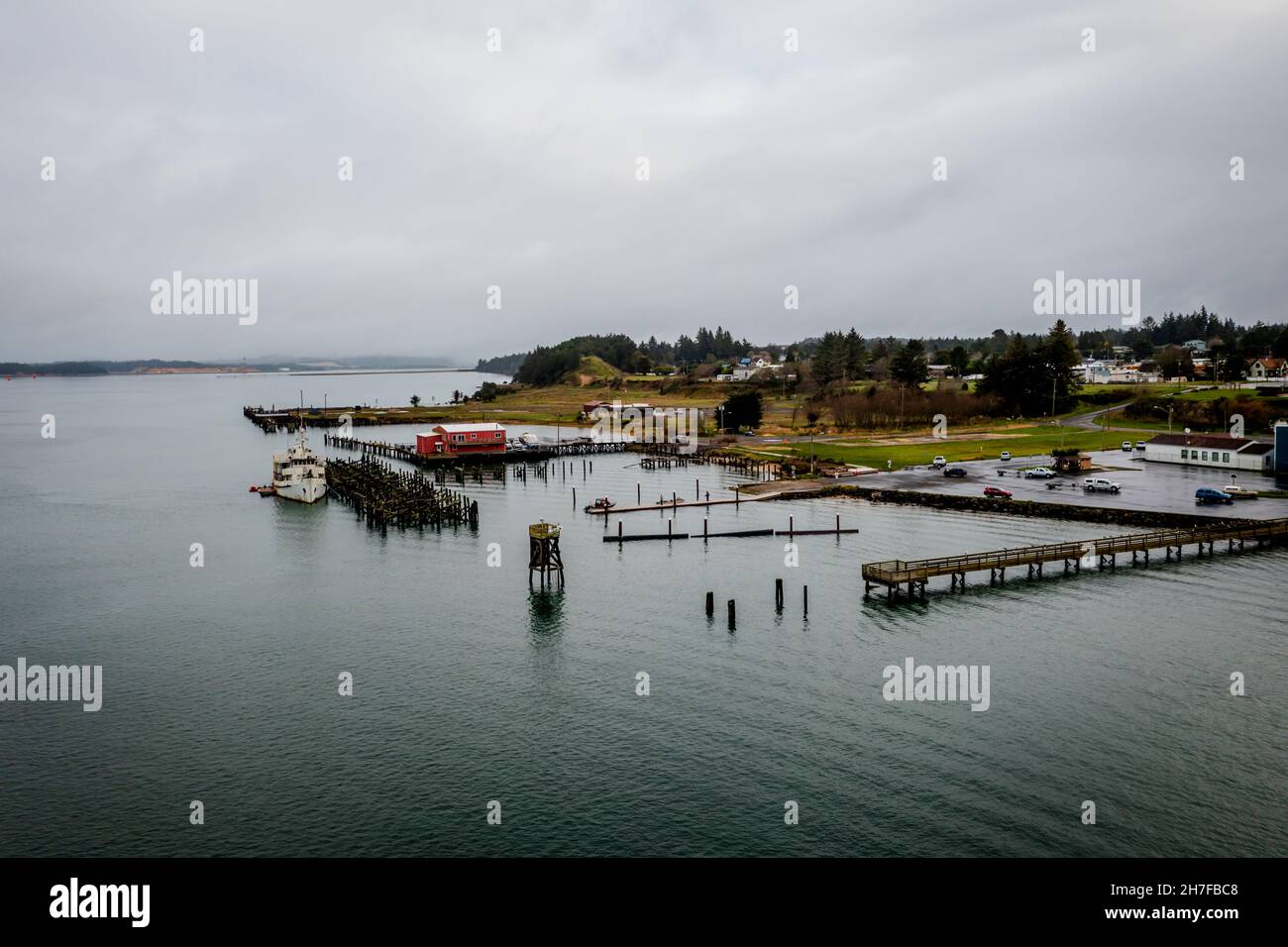 Vista aerea di Hollering Place a Coos Bay North Bend, Oregon Foto Stock