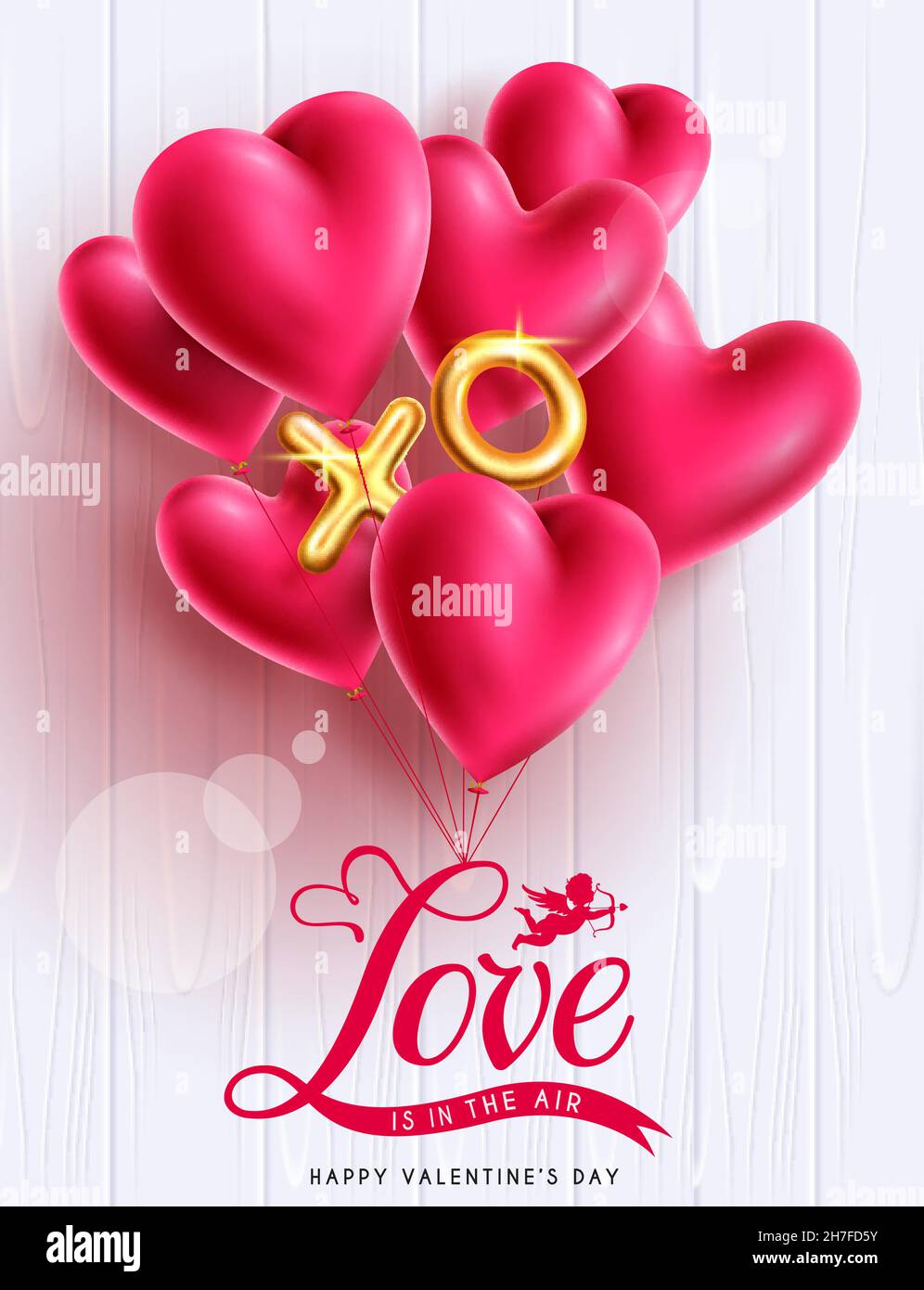 Valentines amore palloncini concetto vettoriale design. Testo d'amore con palloncino decorazione a cuore fluttuante in bianco texture sfondo per felice valentine. Illustrazione Vettoriale