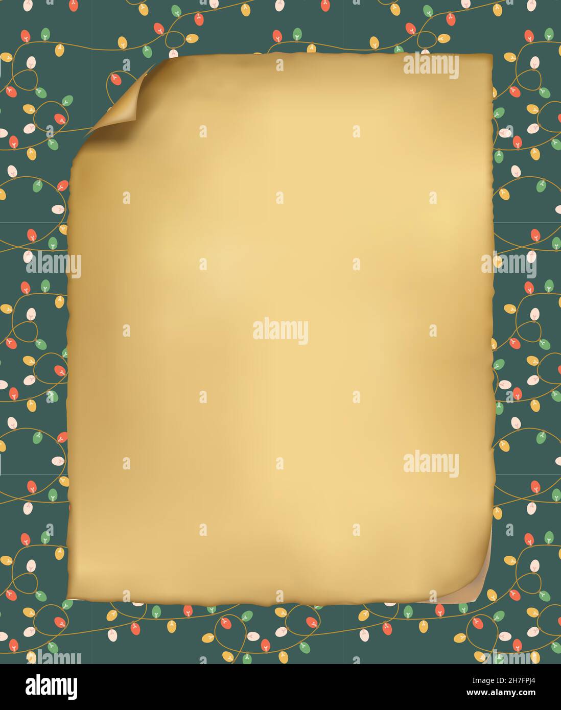Natale luci bordo con carta pergamena. Spazio per testo e copia. Illustrazione vettoriale. Colori delicati. Illustrazione Vettoriale