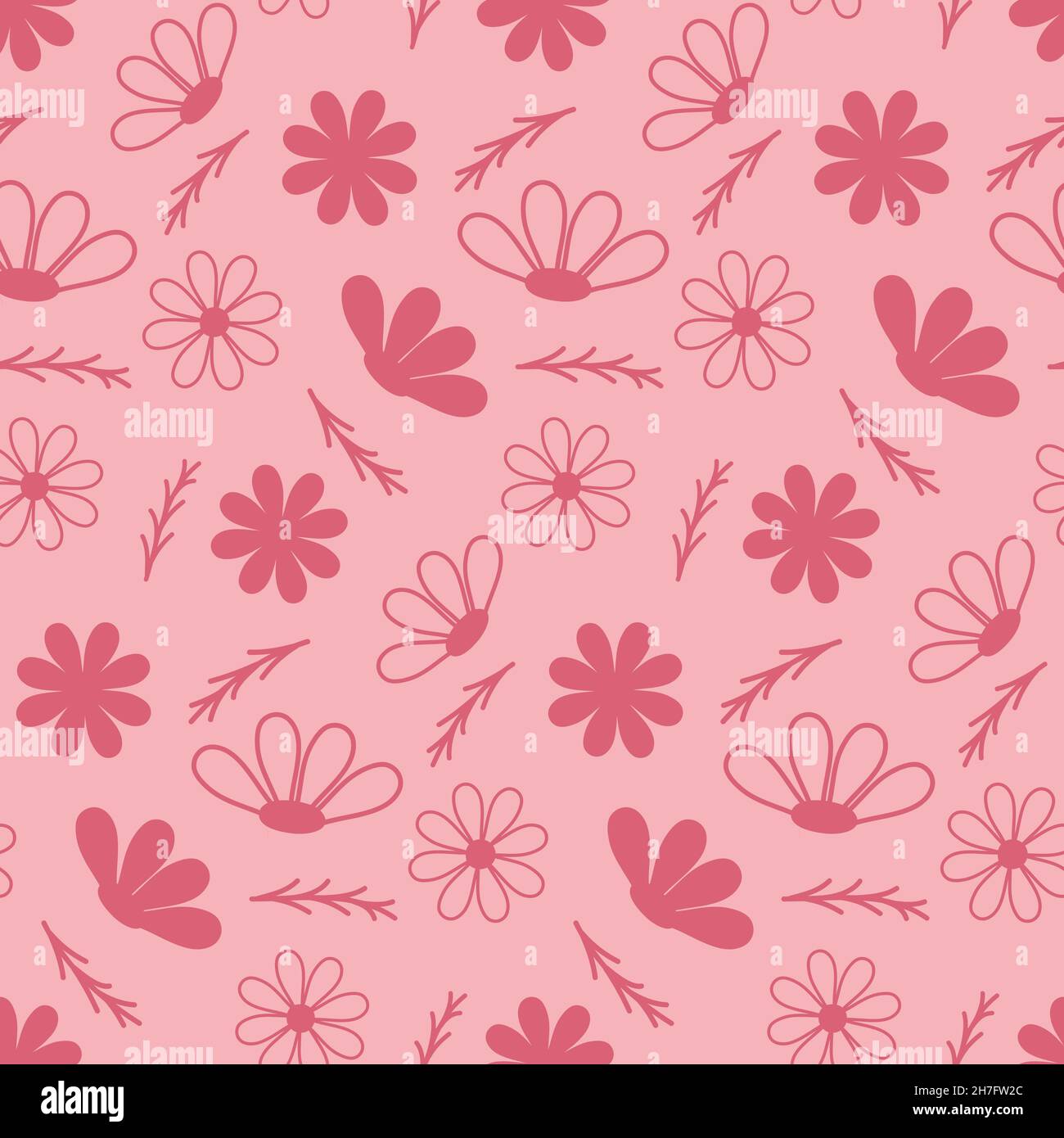 Silhouette inaspettato fiore infantile su rosa senza cuciture motivo, carta da parati avvolgente tessuto disegno vettoriale illustrazione Illustrazione Vettoriale