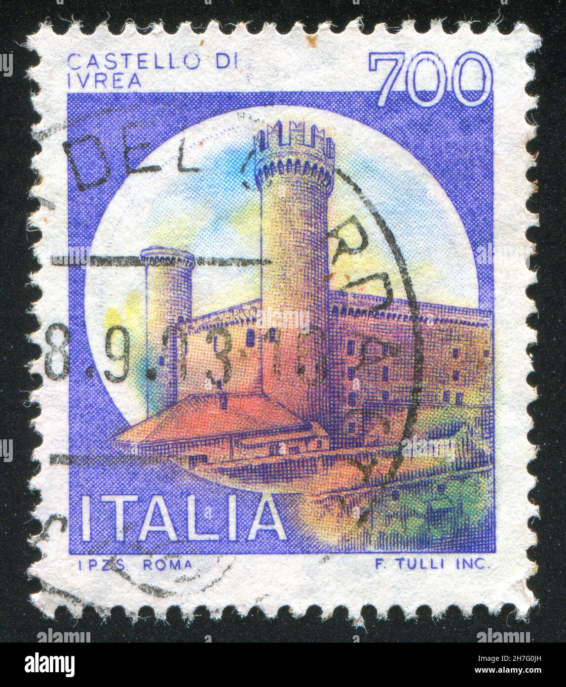 ITALIA- CIRCA 1980: Francobollo stampato dall'Italia, mostra Castelli- Ivrea, circa 1980 Foto Stock