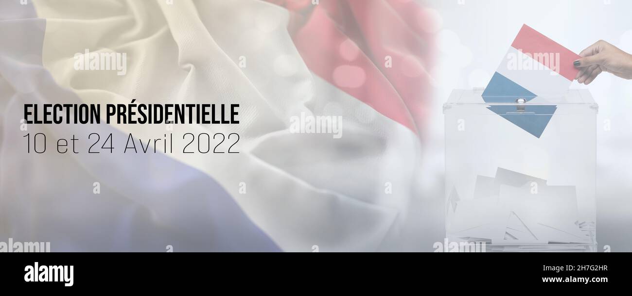 Elezioni presidenziali Francia 2022 - voto del 10 e 24 aprile 2022 - Banner design Foto Stock