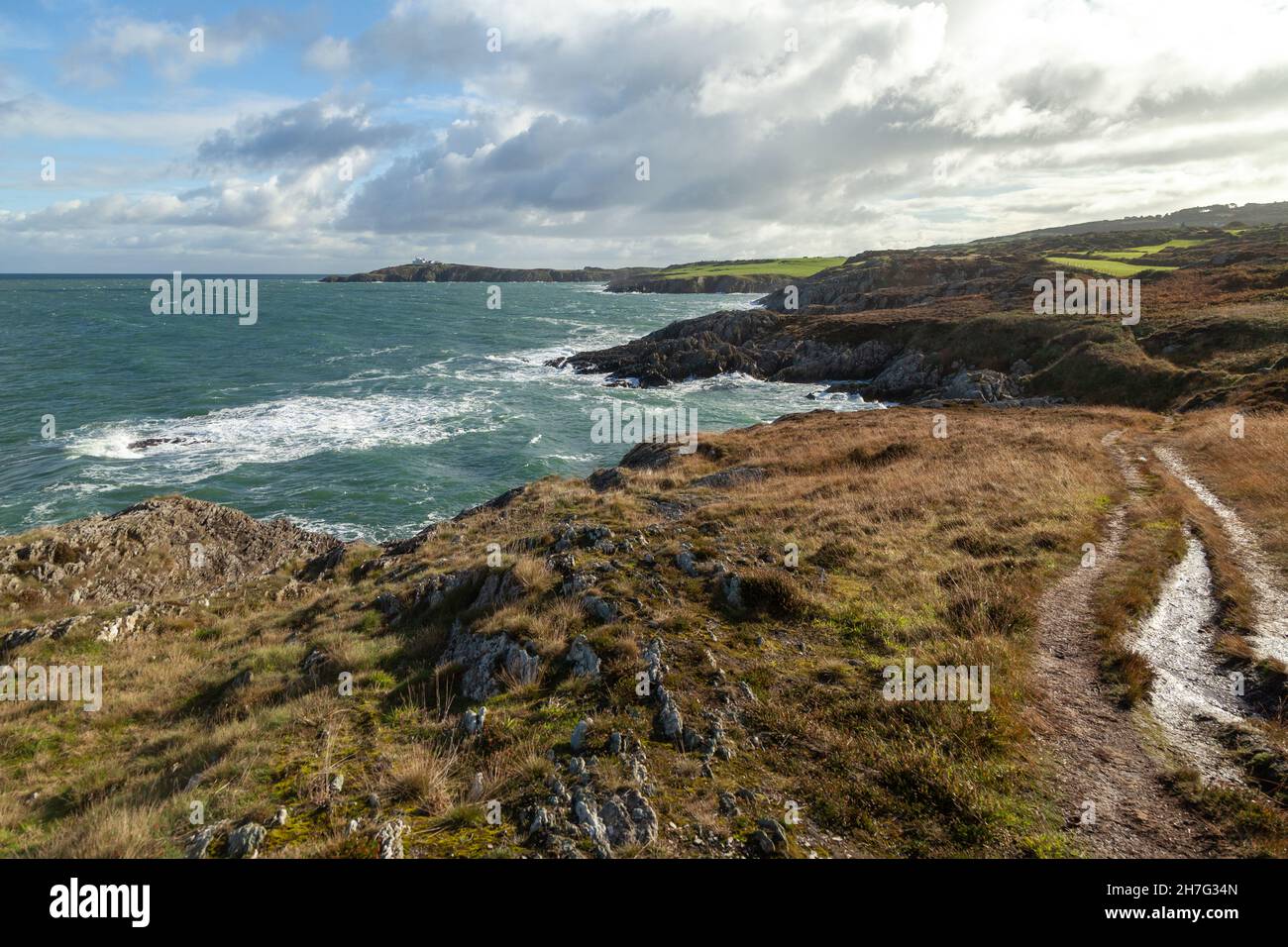 Punta Lynas da Anglesey Coastal Path, Galles Foto Stock