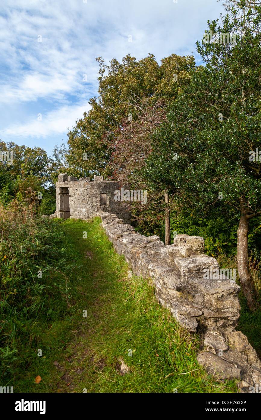 Castell Aberlleiniog Castello rovine. Llangoed, Isola di Anglesey (Ynys Mon), Galles del Nord, Regno Unito Foto Stock