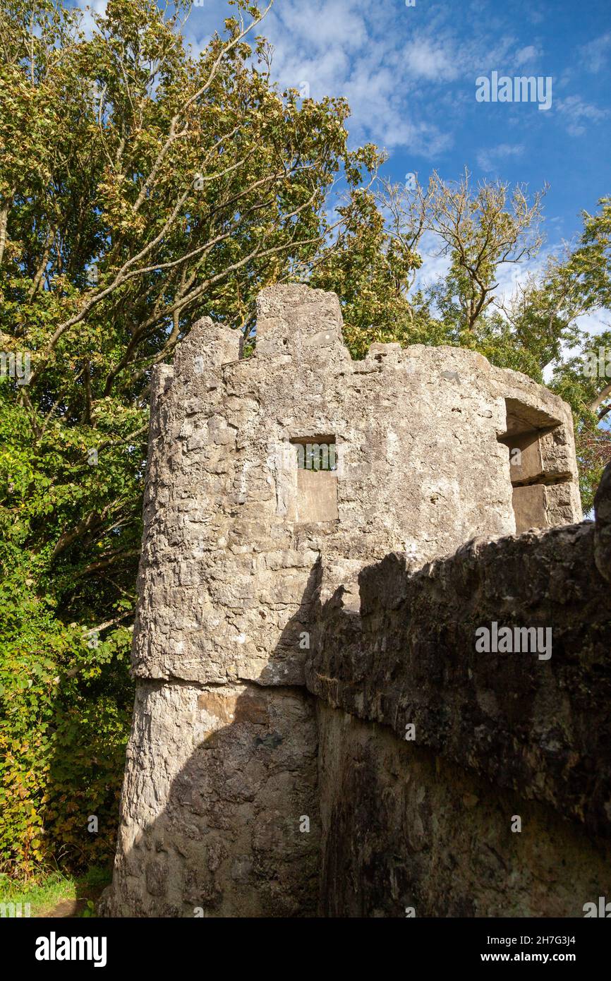 Castell Aberlleiniog Castello rovine. Llangoed, Isola di Anglesey (Ynys Mon), Galles del Nord, Regno Unito Foto Stock