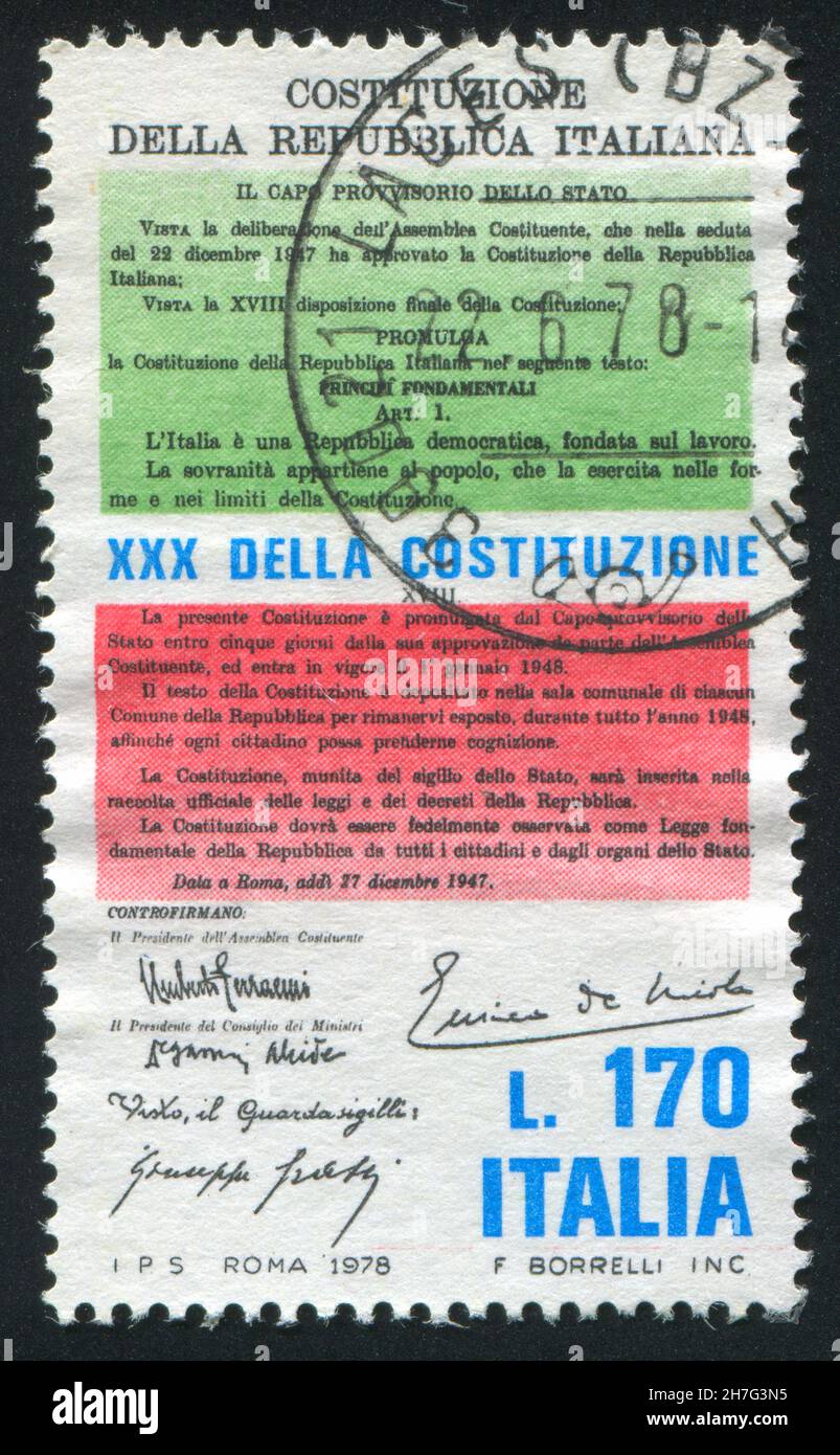 ITALIA - CIRCA 1978: Timbro stampato dall'Italia, mostra Costituzione, circa 1978 Foto Stock
