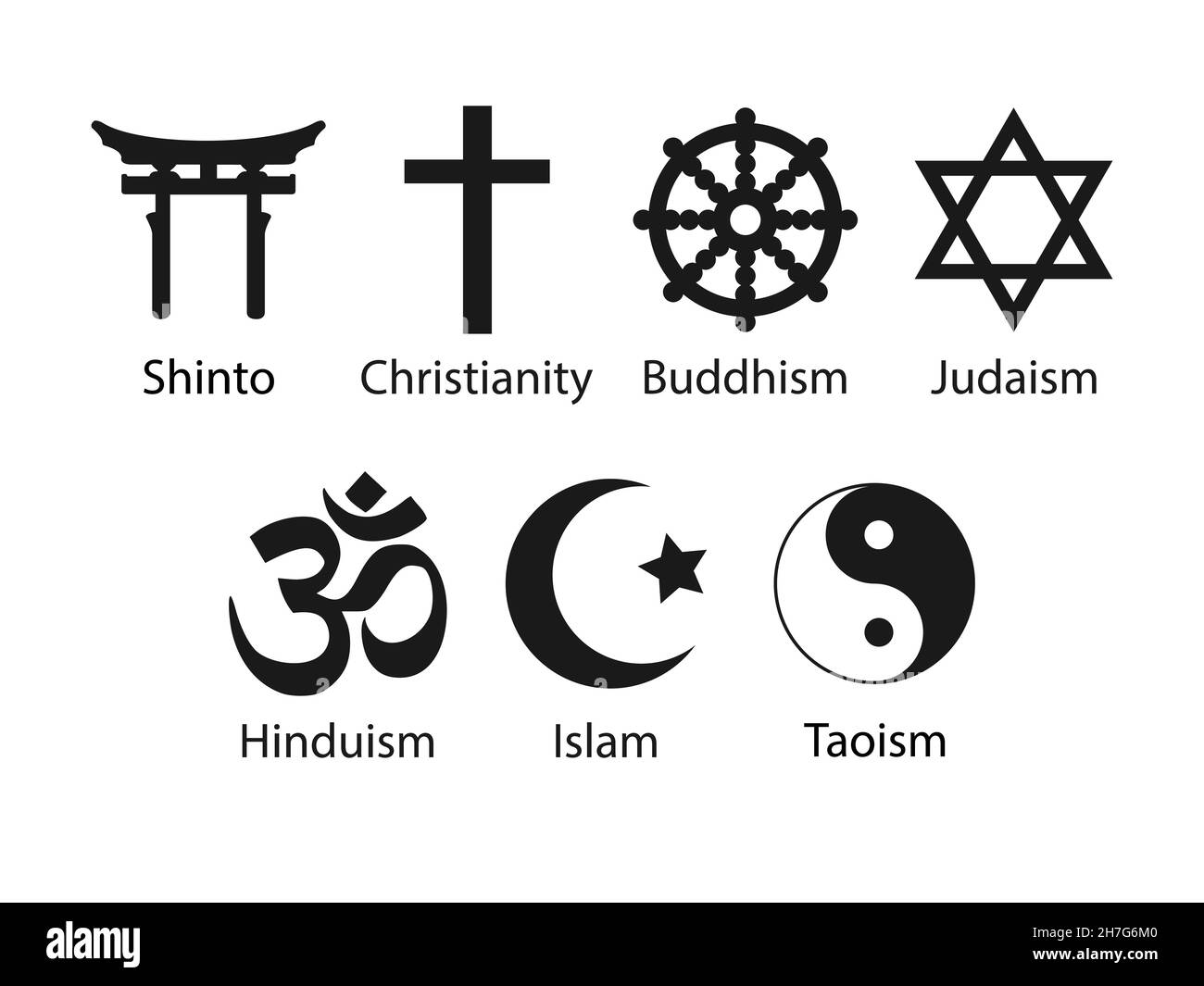 Set di icone simboli religiosi. Illustrazione vettoriale, design piatto. Illustrazione Vettoriale