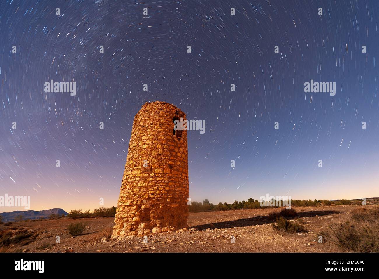 Fotografia notturna, circumpolare delle stelle - cielo stellato. Foto Stock