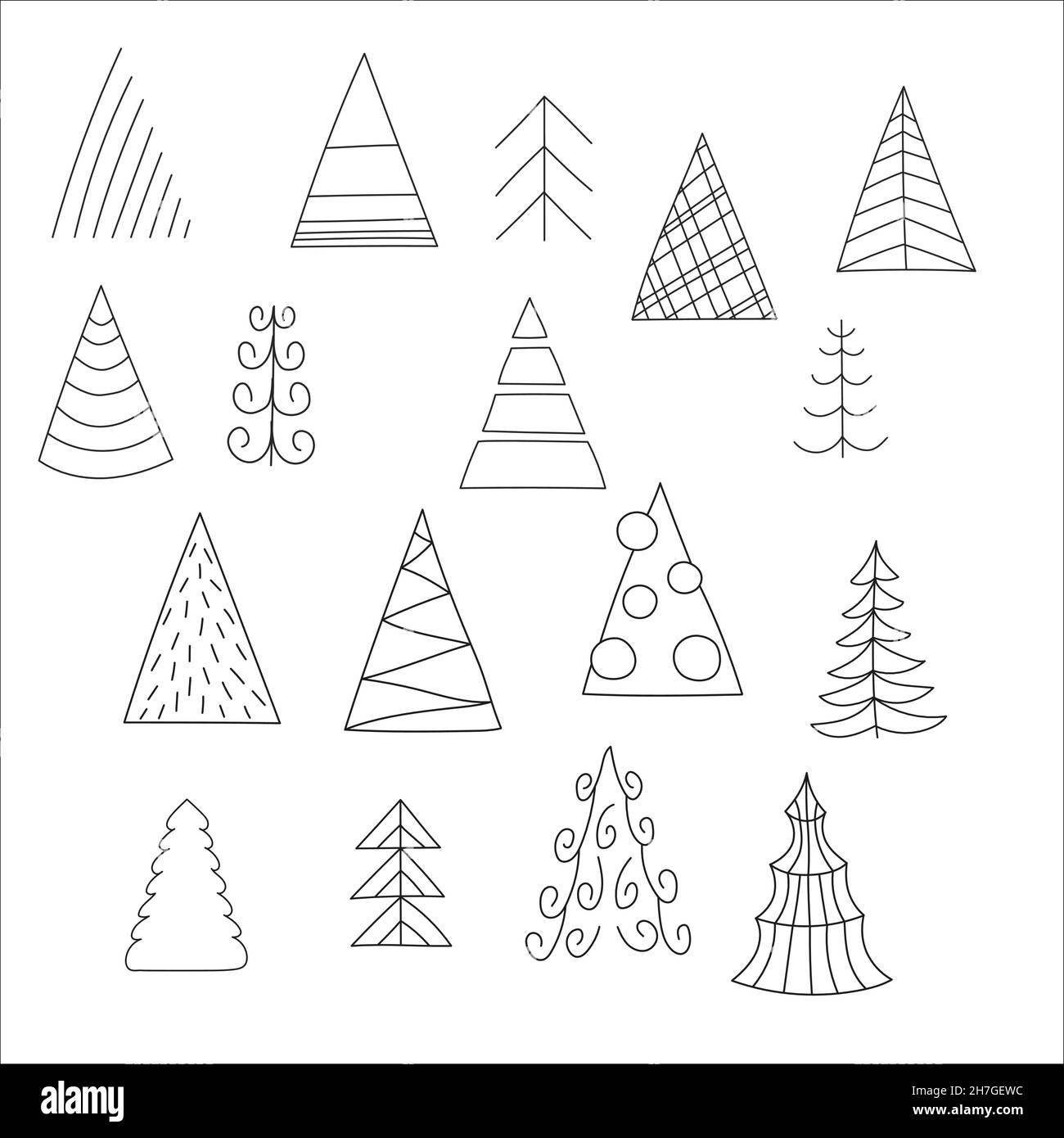 Set di albero di Natale diverso. Illustrazione vettoriale su sfondo bianco. Illustrazione Vettoriale