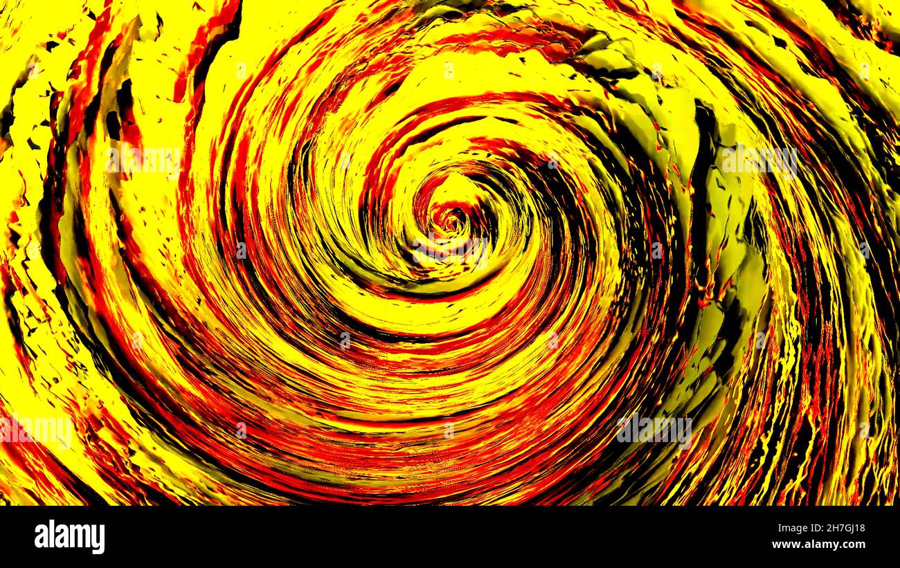 Uragano liquido astratto che ruota lentamente, vista dall'alto. Movimento. La spirale ondulata dei colori blu e rosso con effetto 3D e loop senza cuciture Foto Stock