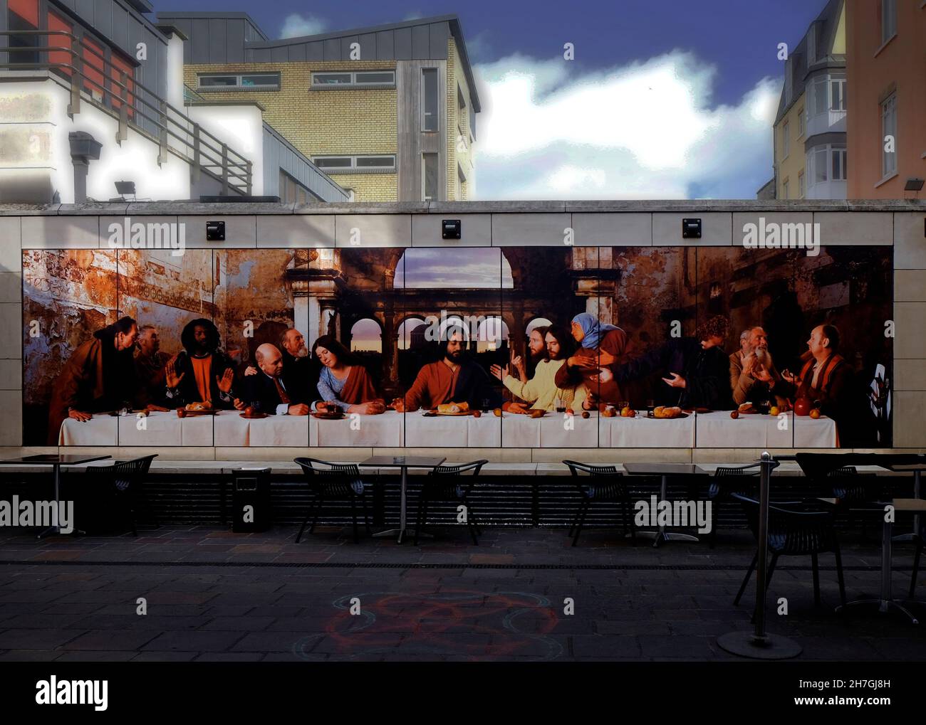 Una fantastica vista sul dipinto dell'ultima cena di da Vinci nel quartiere Latino di Dublino, Irlanda, Repubblica Foto Stock