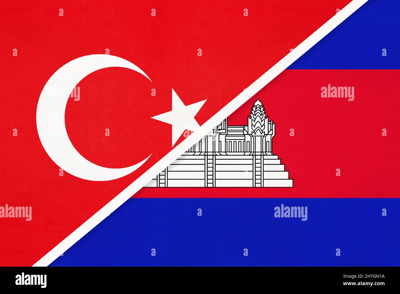 Turchia e Cambogia o Kampuchea, simbolo del paese. Bandiere nazionali turche e cambogiane. Foto Stock