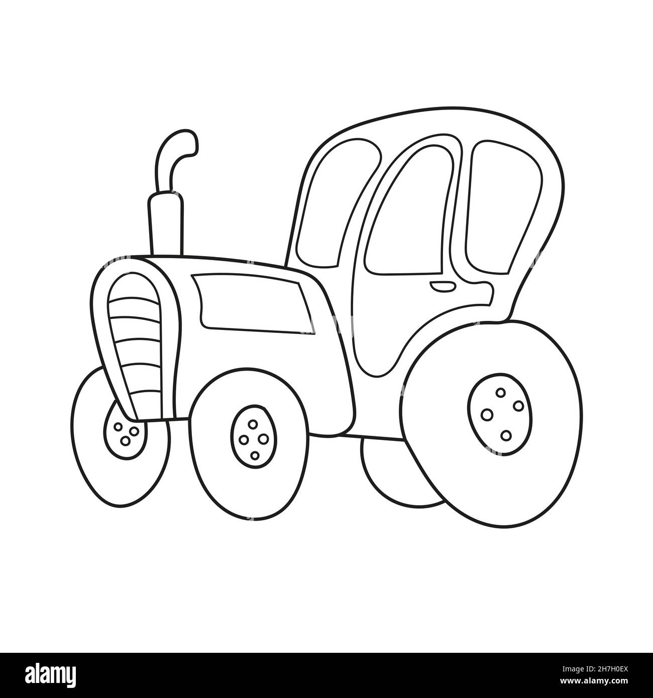 Semplice pagina da colorare. Libretto di colori della vista laterale del trattore. Line Art per bambini Illustrazione Vettoriale