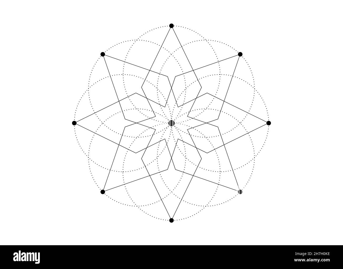 Geometria sacra, stella a otto punte. Logo icona mistica geometrica mandala di alchimia seme esoterico della vita. Vettore tatuaggio nero segno meditativo divino Illustrazione Vettoriale