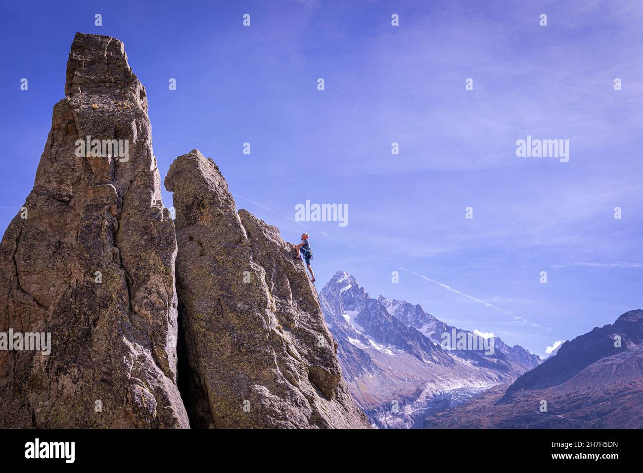 Scalatore di roccia, Chamonix-Mont-Blanc, Francia Foto Stock