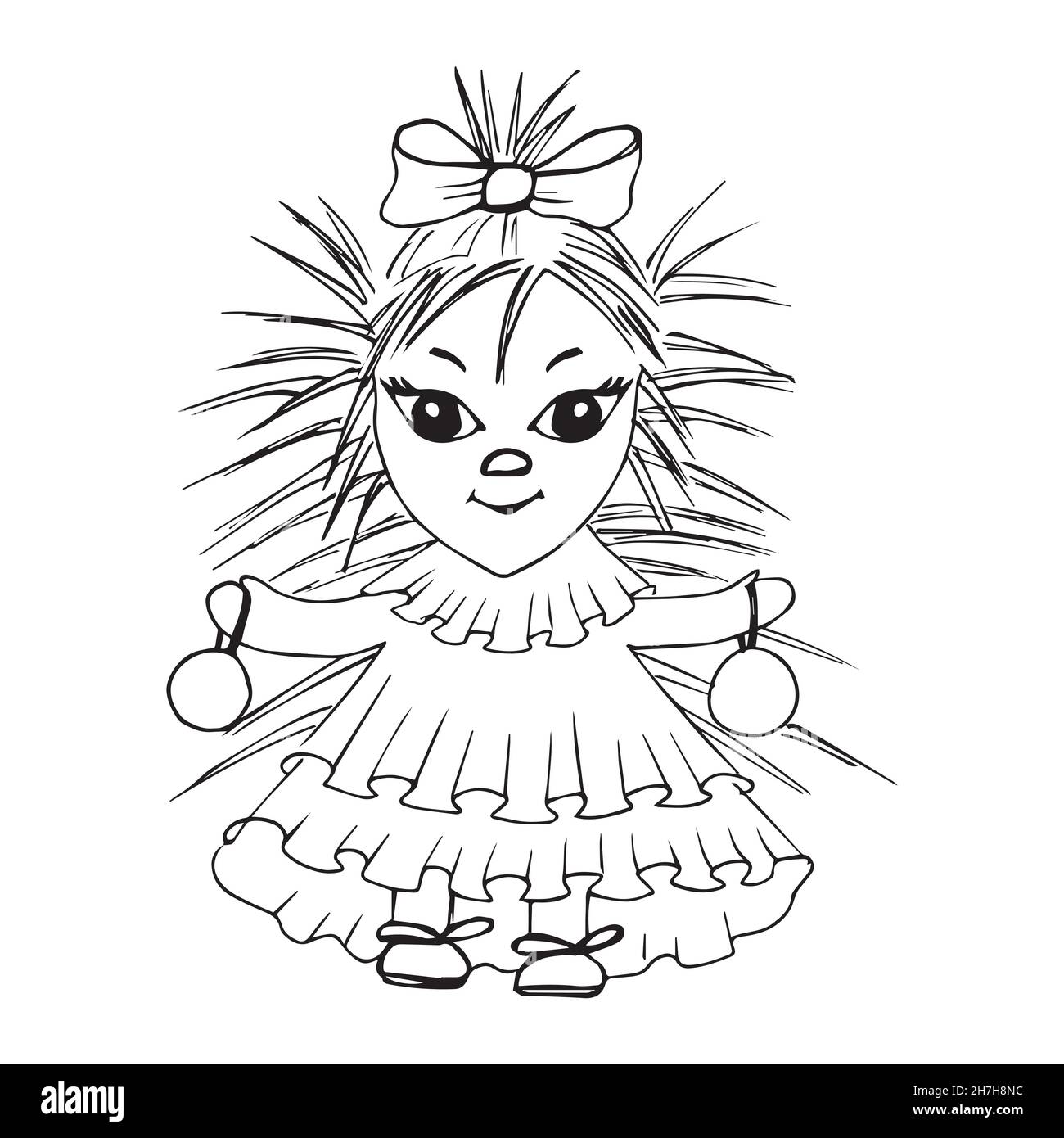 Cartoon doodles carino hedgehog. Hedgehog in un abito. Capodanno 2022 - illustrazioni vettoriali isolate Illustrazione Vettoriale