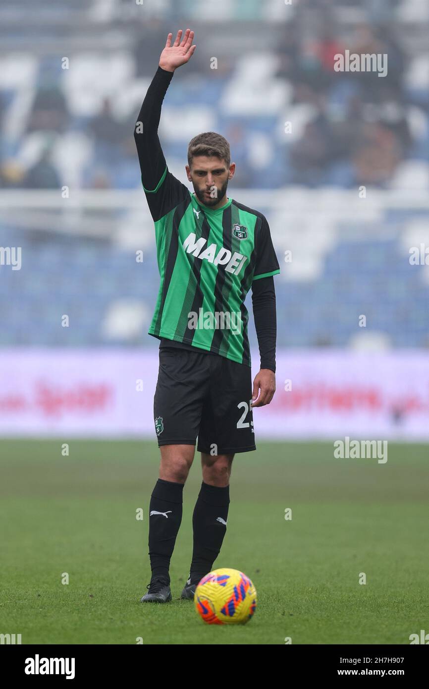 Stadio MAPEI, Reggio Emilia, Italia, 21 novembre 2021, Domenico Berardi (U.S.A. Sassuolo) nel corso degli Stati Uniti Sassuolo vs Cagliari Calcio - Seri calcio italiano Foto Stock