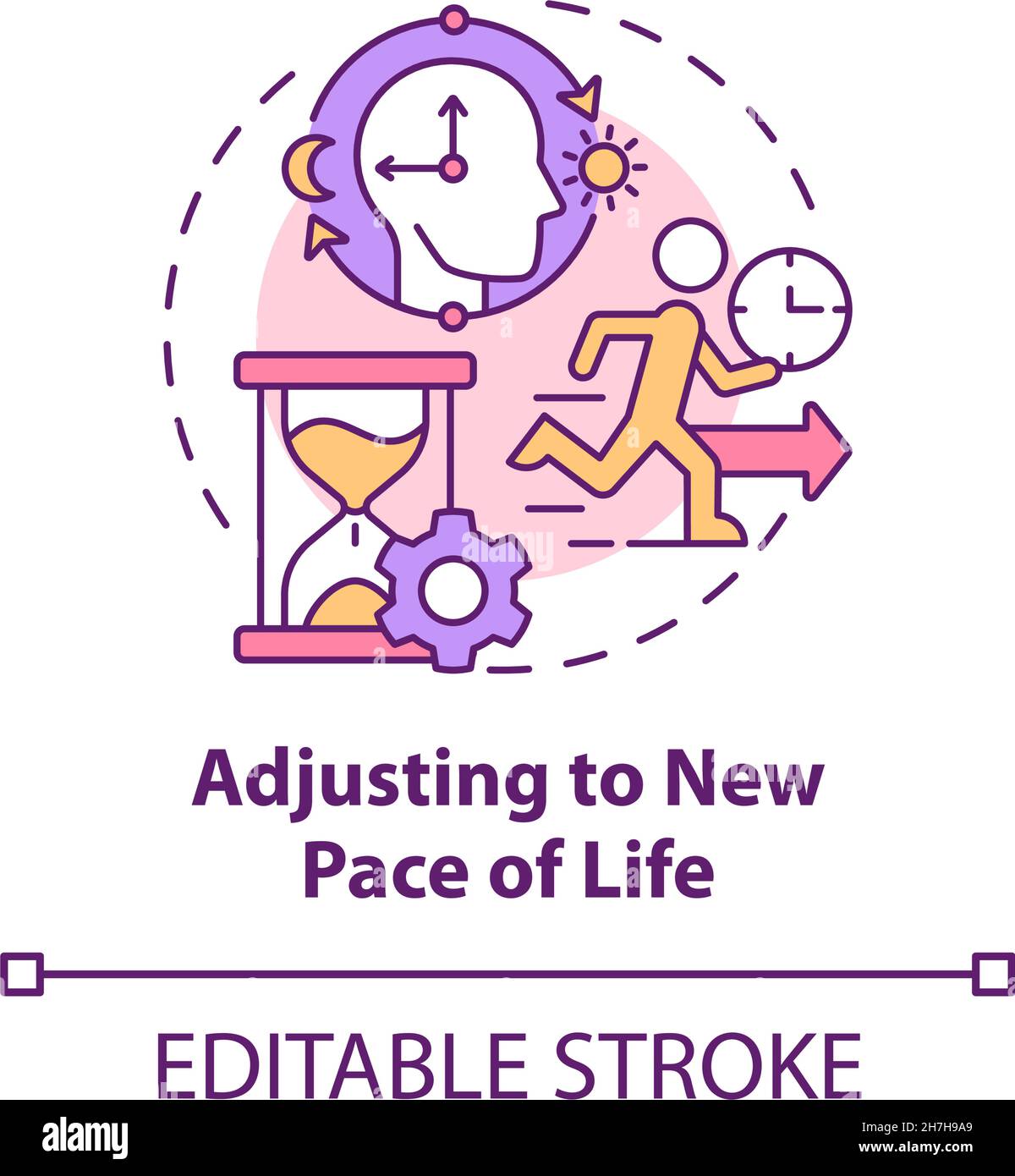 Adattamento a un nuovo ritmo di vita concetto icona Illustrazione Vettoriale