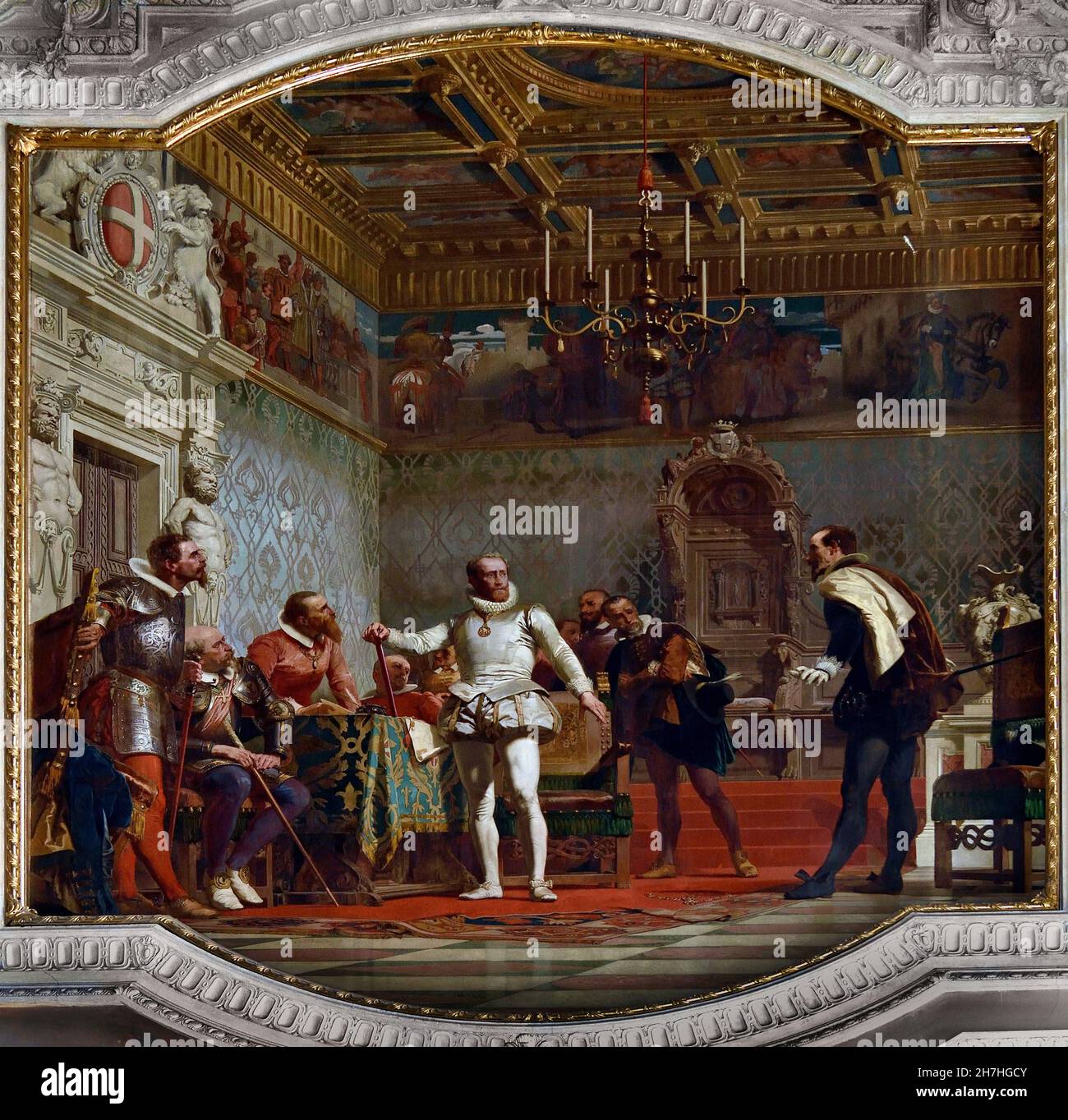 Carlo Emanuele i strappato dal collo il vello d'oro lo riporta all'ambasciatore di Spagna 1865 di gamba Enrico, 1831/ 1883, Torino Palazzo reale - Palazzo reale di Torino, Italia Foto Stock