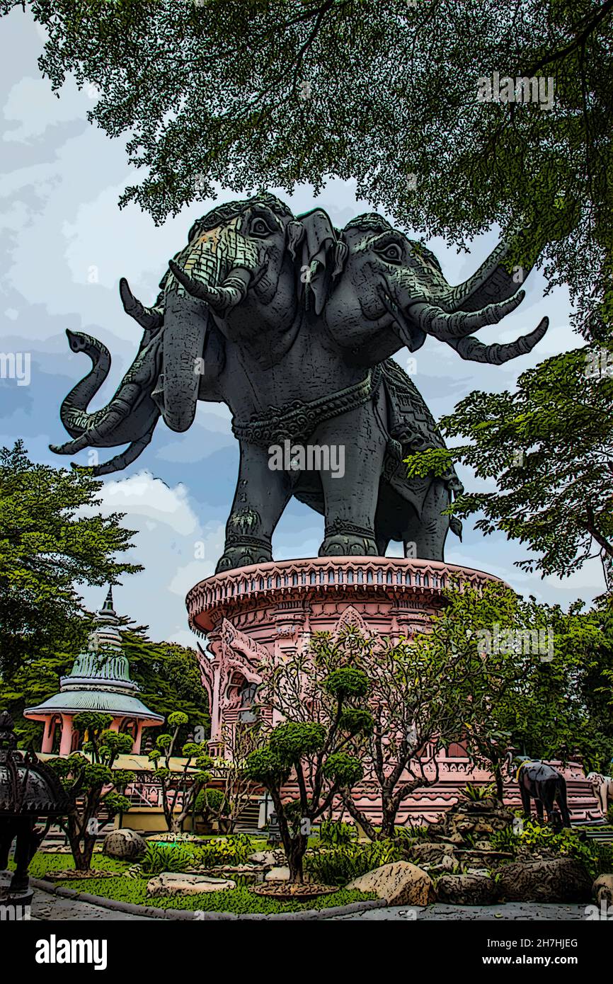 L'elefante a tre teste a Bangkok Thailandia Asia Foto Stock