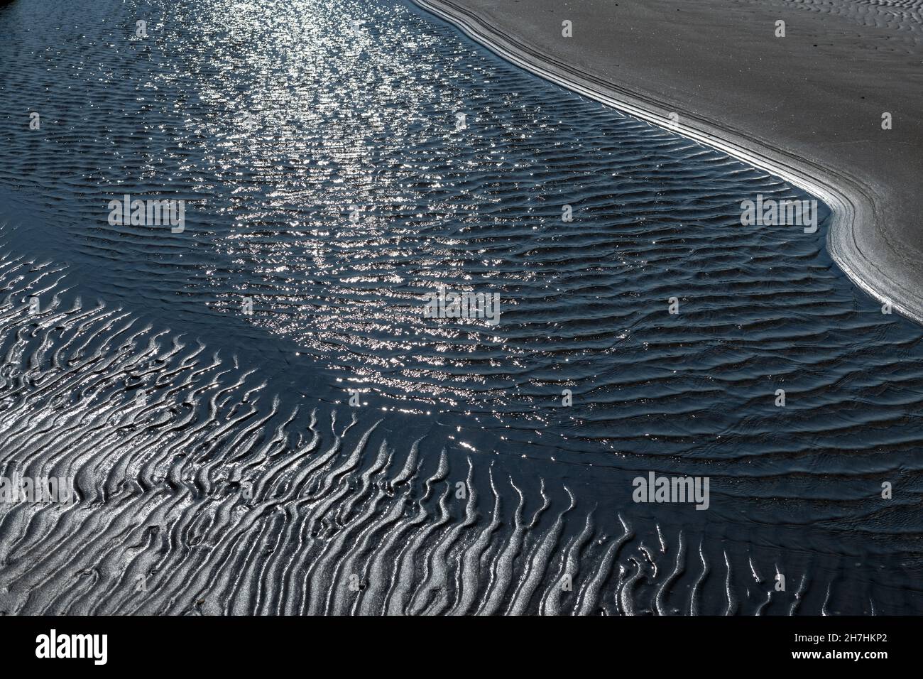 Spiaggia e fango al sole, Grimsholmen, Halland, Svezia Foto Stock