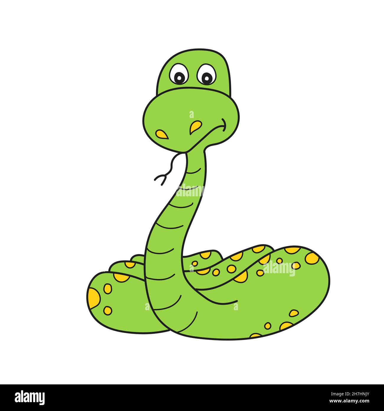 Semplice icona cartoon. Illustrazione cartoon di un serpente verde su bianco Illustrazione Vettoriale