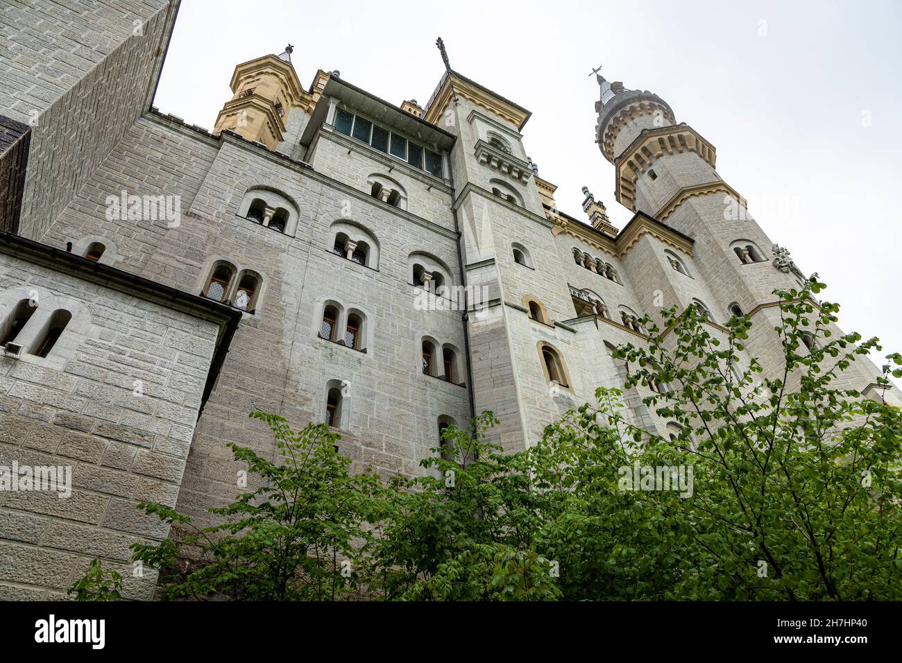 Vista del Castello di Neuschwanstein dal basso, Schwangau, alta Baviera, Germania Foto Stock