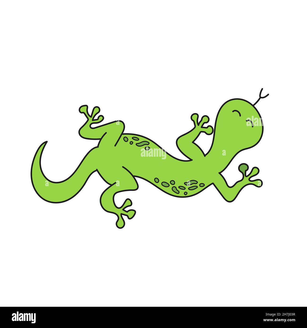Semplice icona cartoon. Cartoon Doodle verde gecko lizard vettore illustrazione su bianco Illustrazione Vettoriale