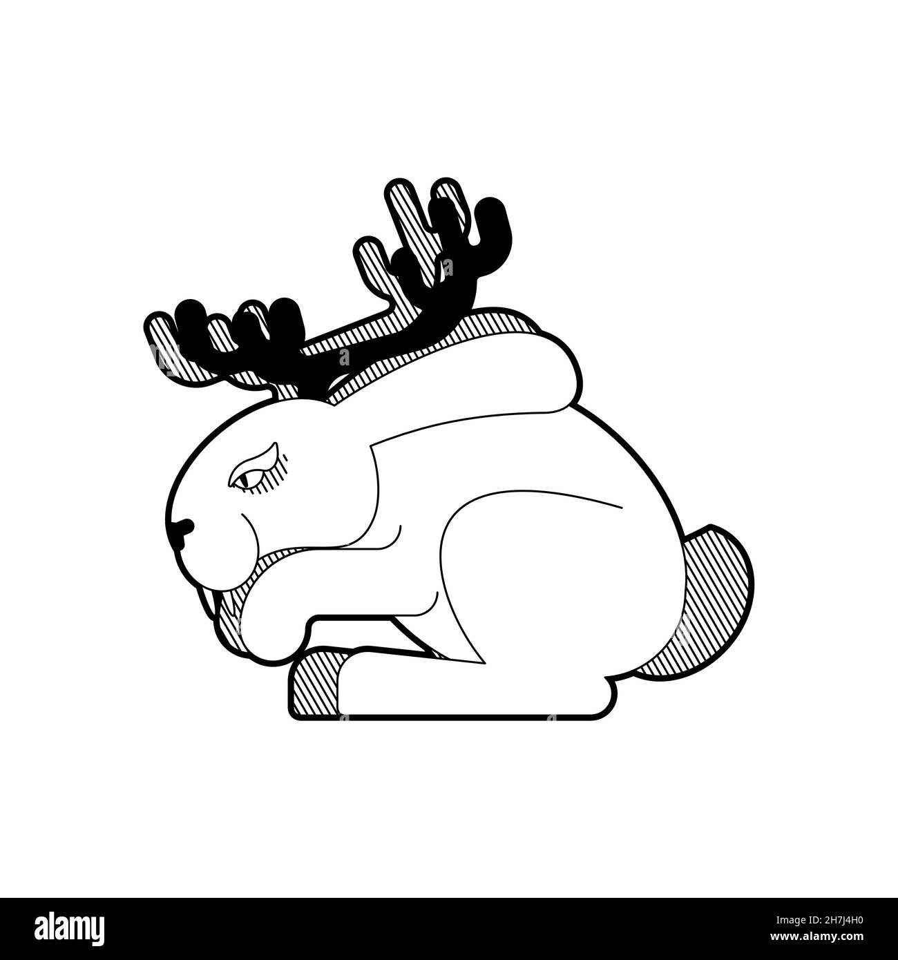 Jackalope isolato. Lepre con formiche mitiche animali. Illustrazione vettoriale Illustrazione Vettoriale