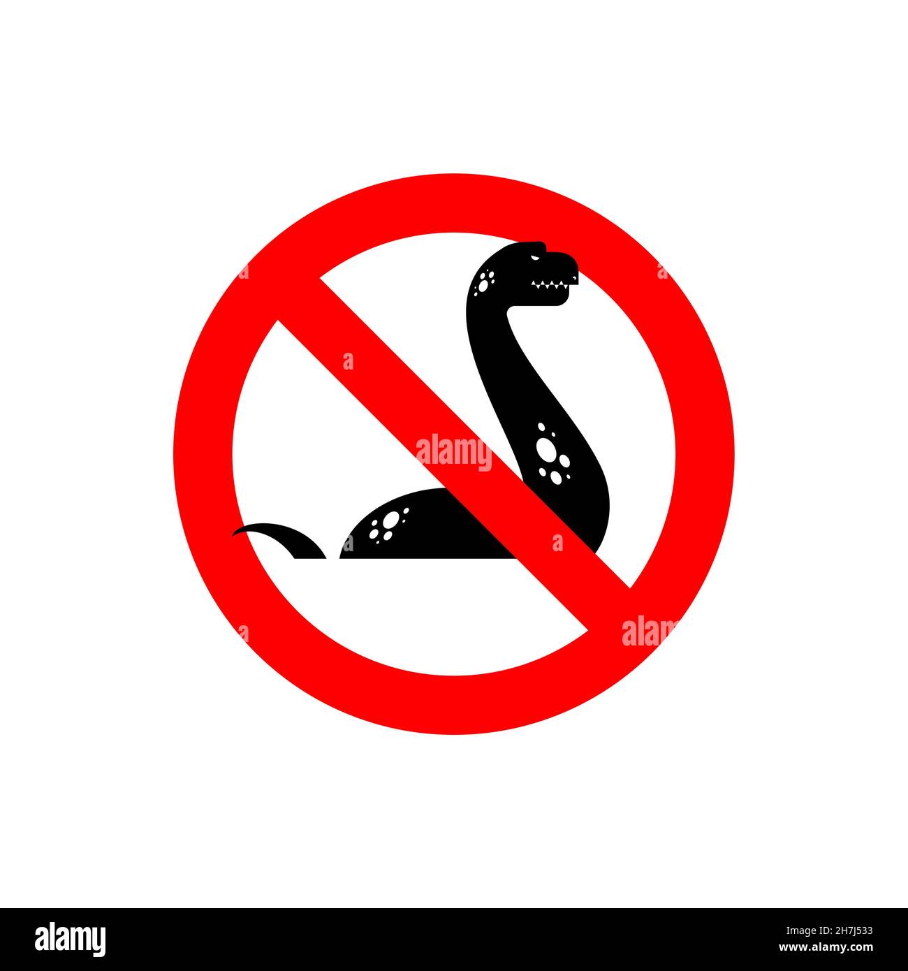 Fermata Loch Ness mostro. Ban Nessie. Cartello stradale rosso di divieto. Illustrazione Vettoriale