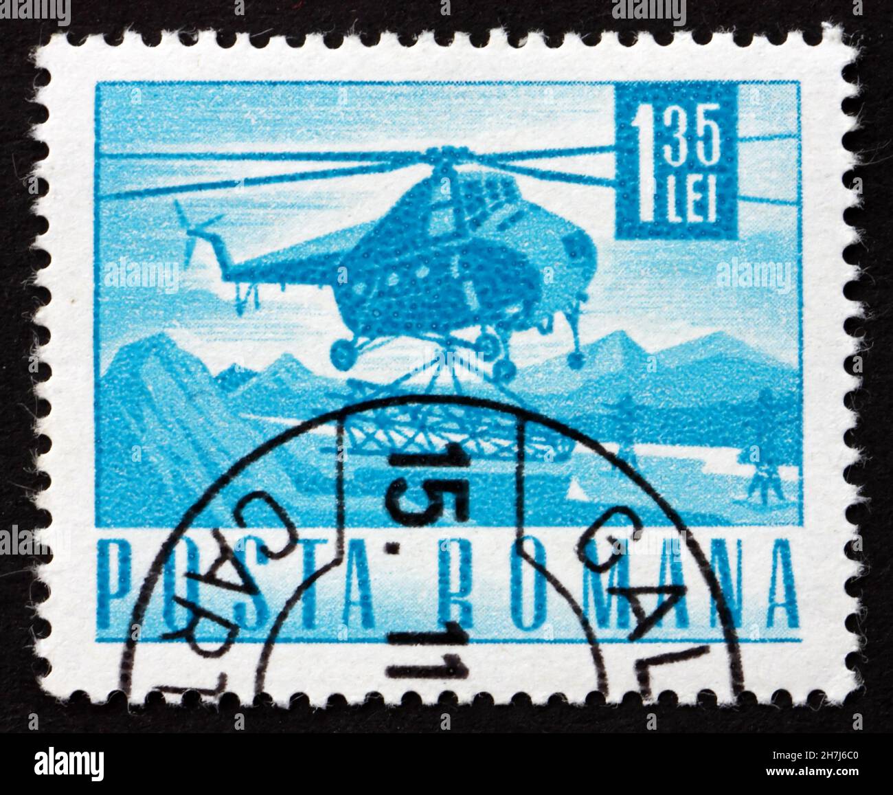 ROMANIA - CIRCA 1968: Un francobollo stampato in Romania mostra elicottero mi-4, circa 1968 Foto Stock