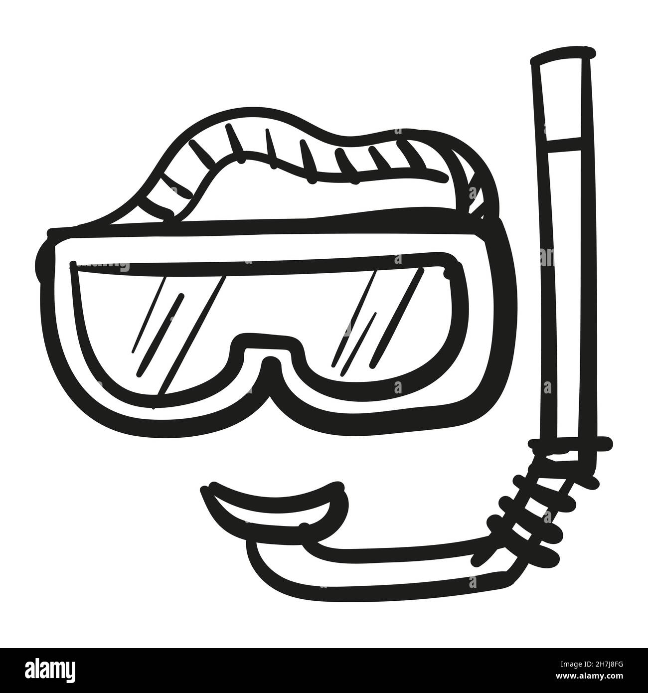 Icona maschera scuba disegnata a mano in stile doodle isolato. Illustrazione Vettoriale