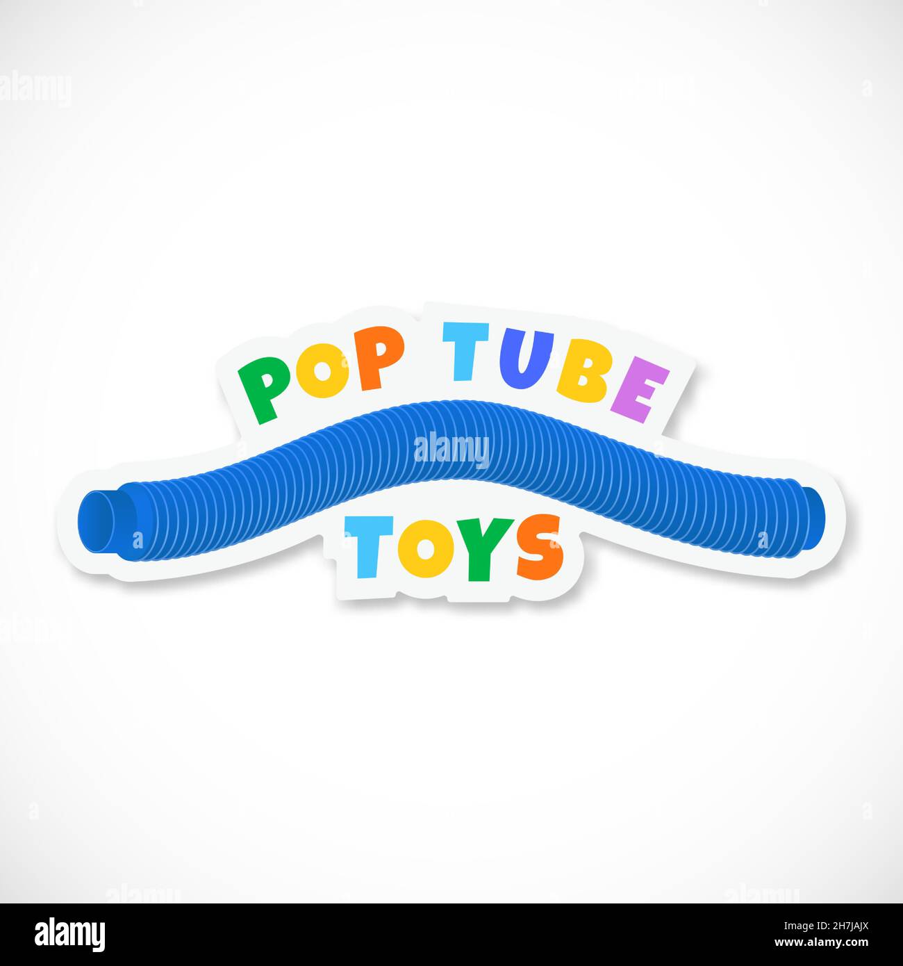 Giocattolo Sensory Kids da adesivo vettoriale corrugato Blue Pipe, etichetta o modello di cartello. Filo flessibile in plastica colorata Anti stress Pop Tube Bambini giocattolo Illustrazione Vettoriale