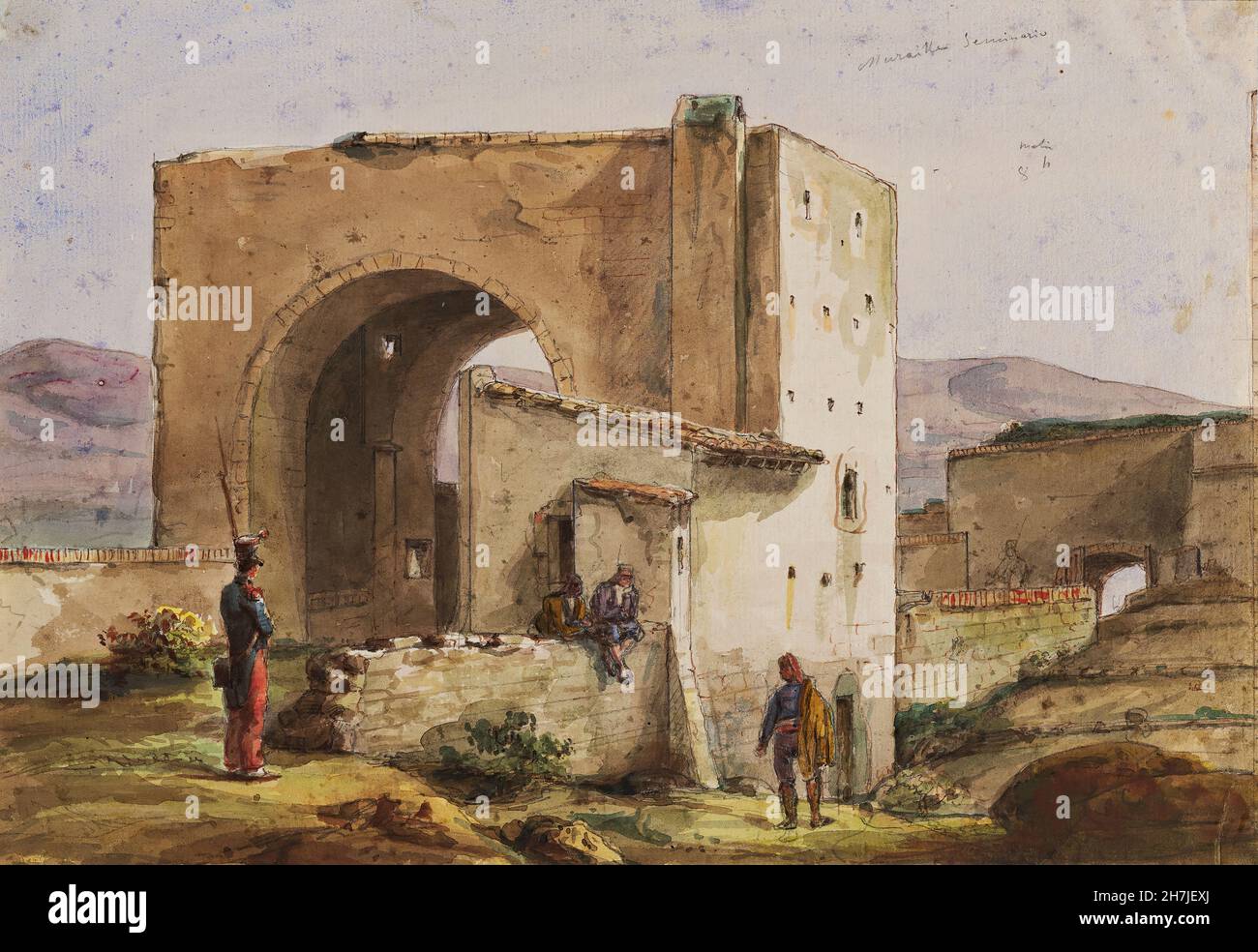 Adolphe Hedwige Alphonse Delamare (1793-1861) - Muralla del Seminari a Barcelona Foto Stock