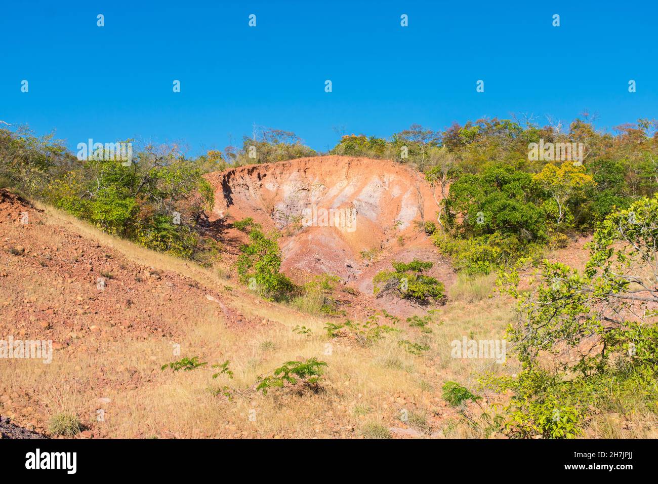 Una vista di un paesaggio roccioso di caatinga in Oeiras, stato di Piaui, Brasile Foto Stock