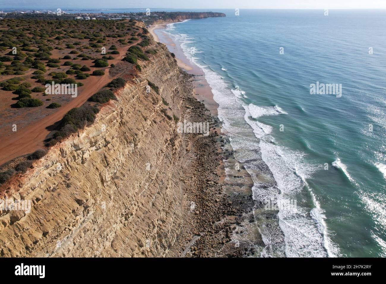 Veduta aerea sentiero dei pescatori algarve portogallo lagos Porto Mós Praia da Luz spiaggia Rocha Negra. Foto Stock