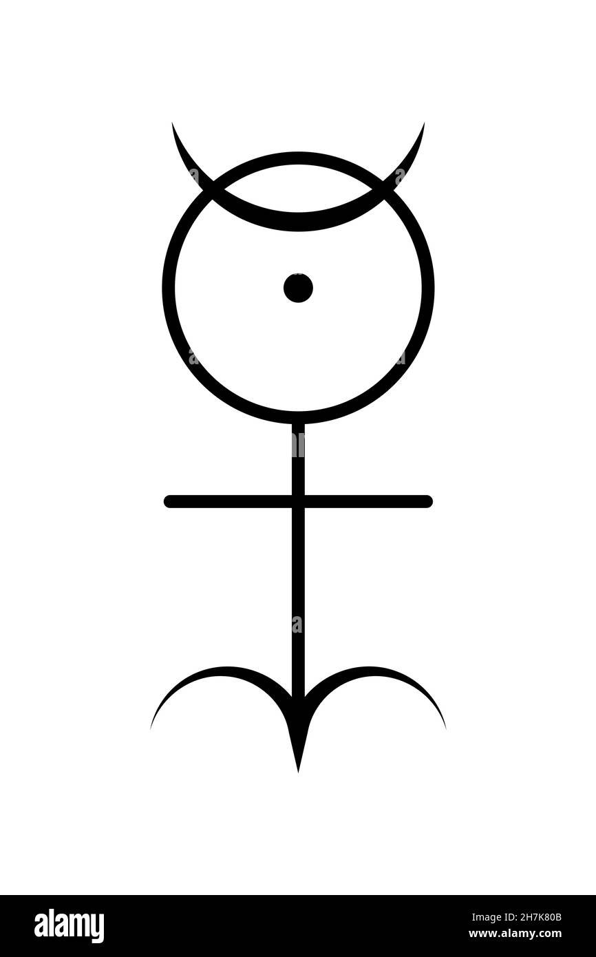 Monade hieroglyphic simbolo esoterico, geometria sacra, il monas geroglifico. Icona del logo mistico vettore isoaltato su sfondo bianco Illustrazione Vettoriale