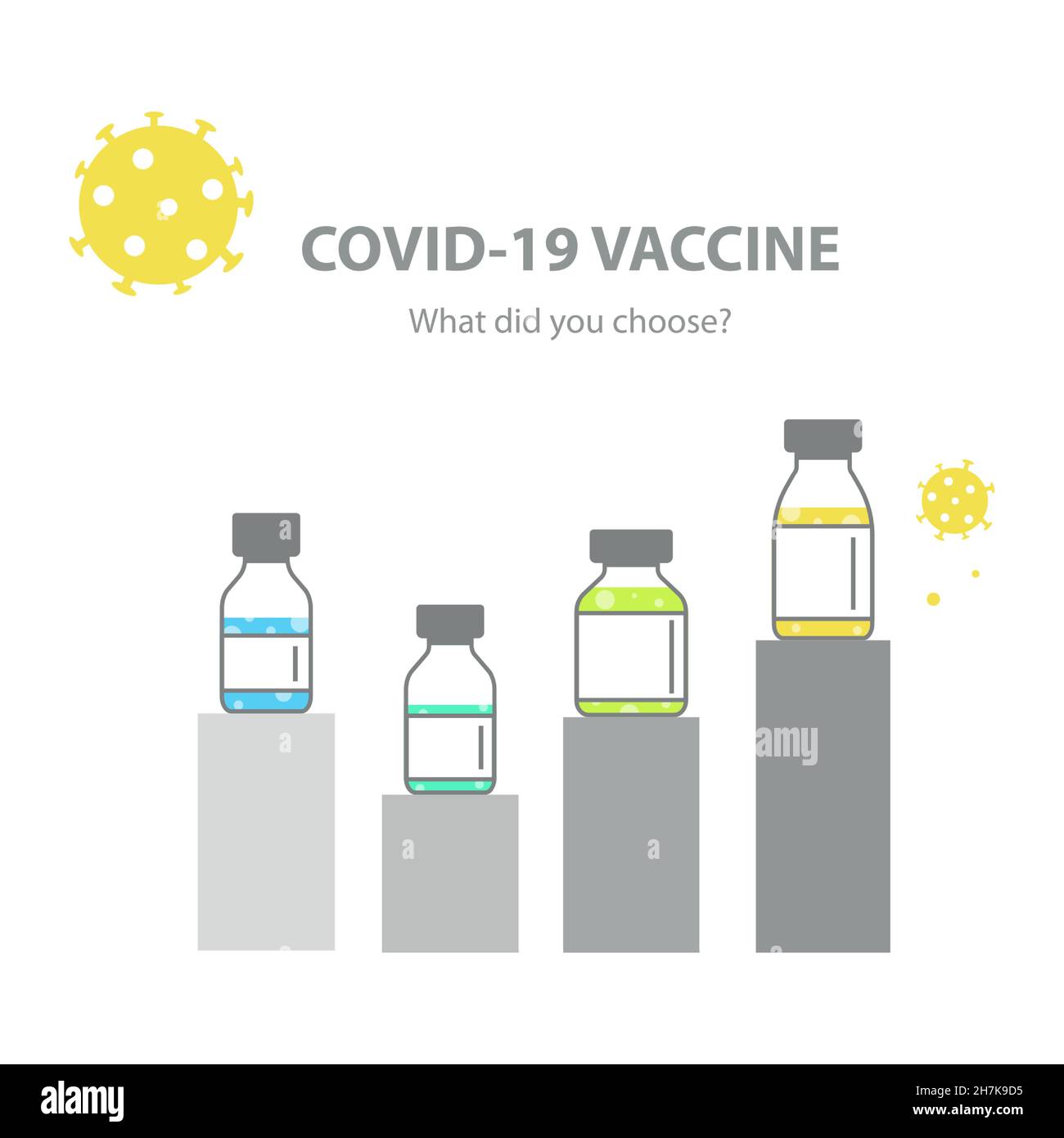 Una varietà di vaccini covid-19 di produttori diversi. Un confronto tra qualità, prezzo, efficacia ed effetti collaterali. Illustrazione Vettoriale