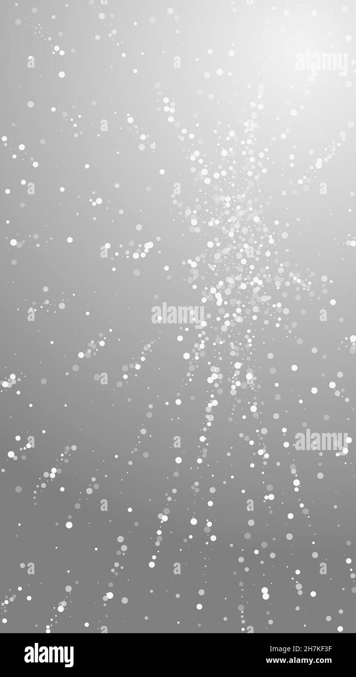 Casuale bianco punti sfondo di Natale. Sottili fiocchi di neve volanti e stelle su sfondo grigio. Adorabile mascherina in fiocco di neve d'argento d'inverno. Pre Illustrazione Vettoriale