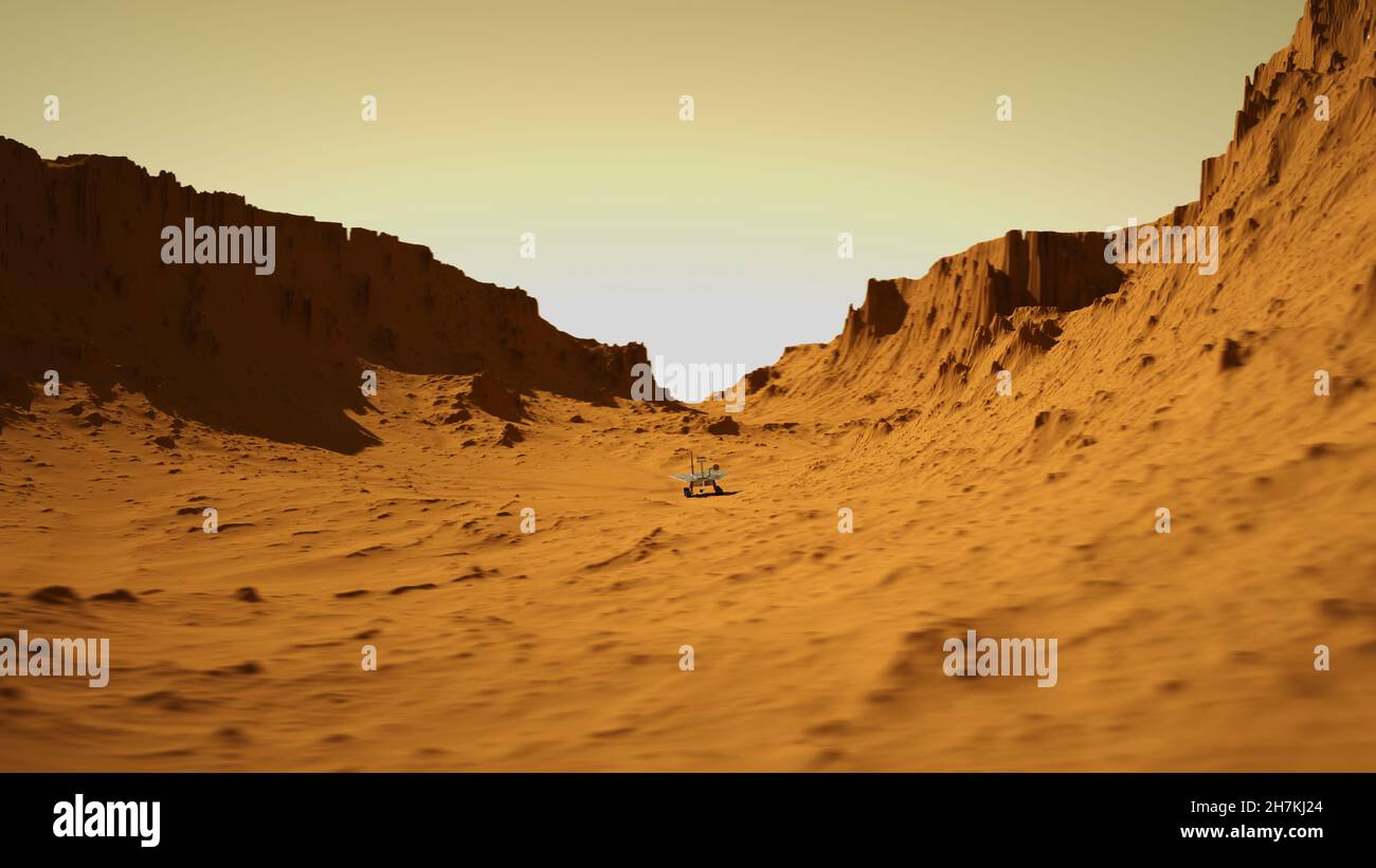 Rover alla scoperta Di Una valle su Marte Foto Stock