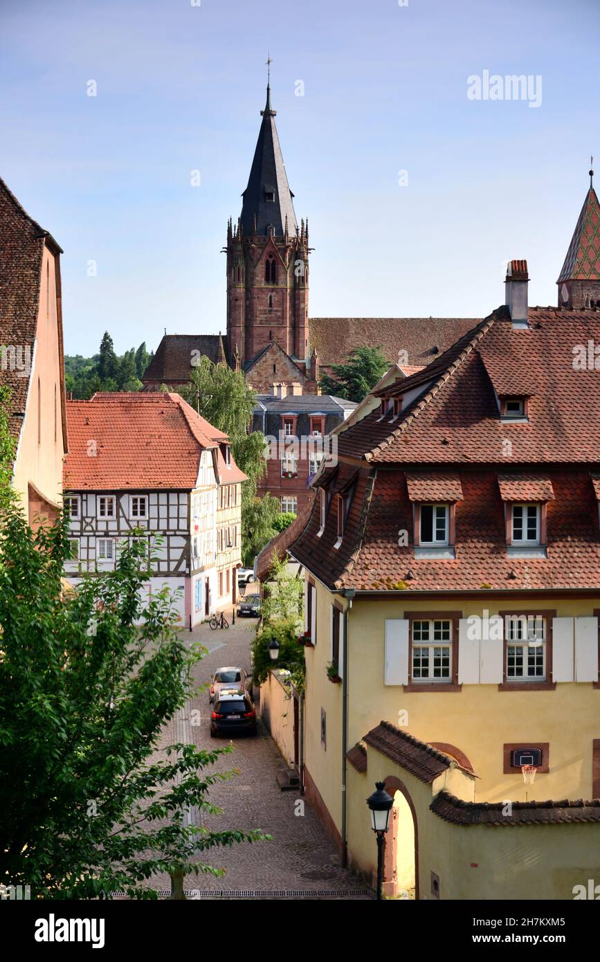 Wissembourg con Chiesa di San Pierre-et-St.Paul, Alsazia, Francia Foto Stock